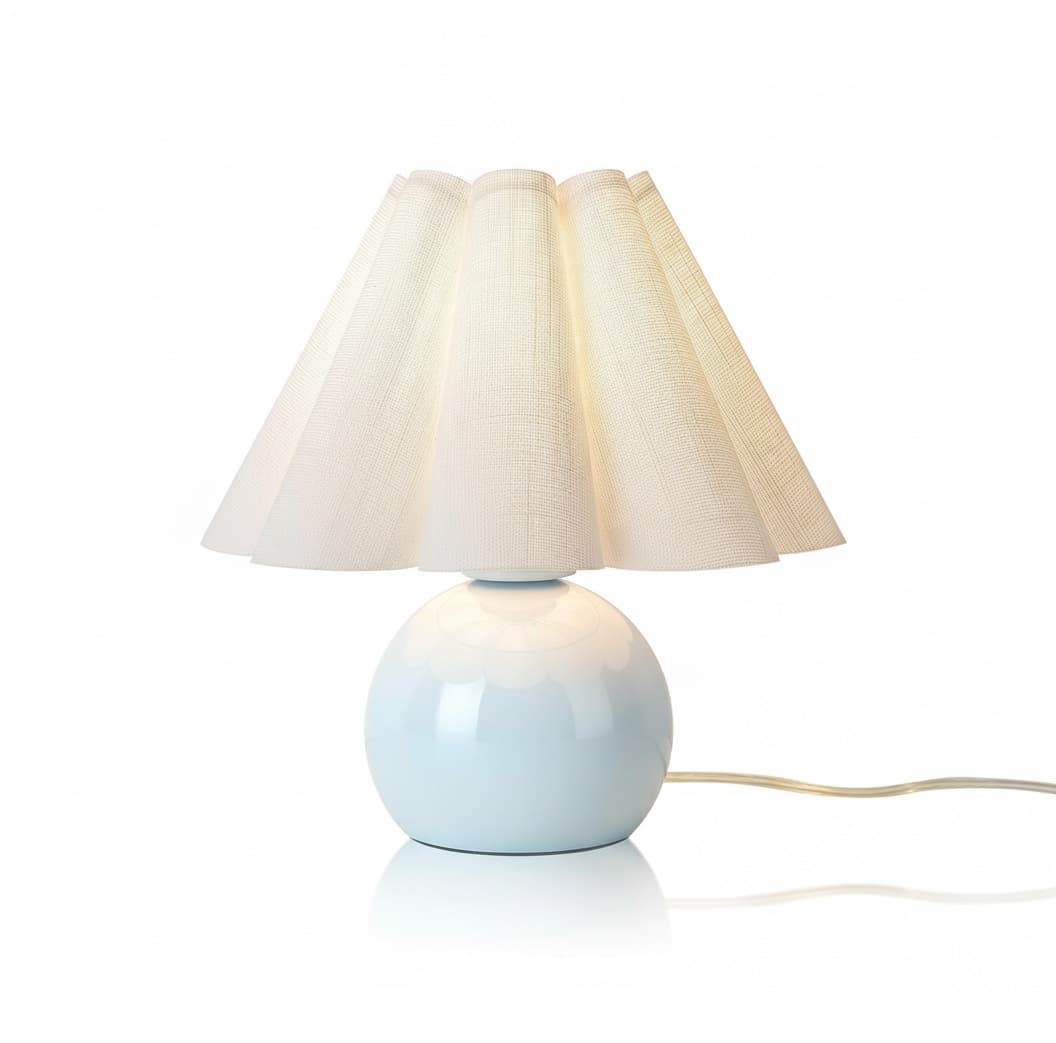 Front. FINEAK - Light Blue Small Scalloped Bedside Lamp - Compact for Small Spaces - Blue.