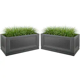 Pure Garden - 2-Pack Large Planters for Outdoor Plants 15.75x31.5in Rectangular Long Pots for Plants Outdoor Planters for Porch