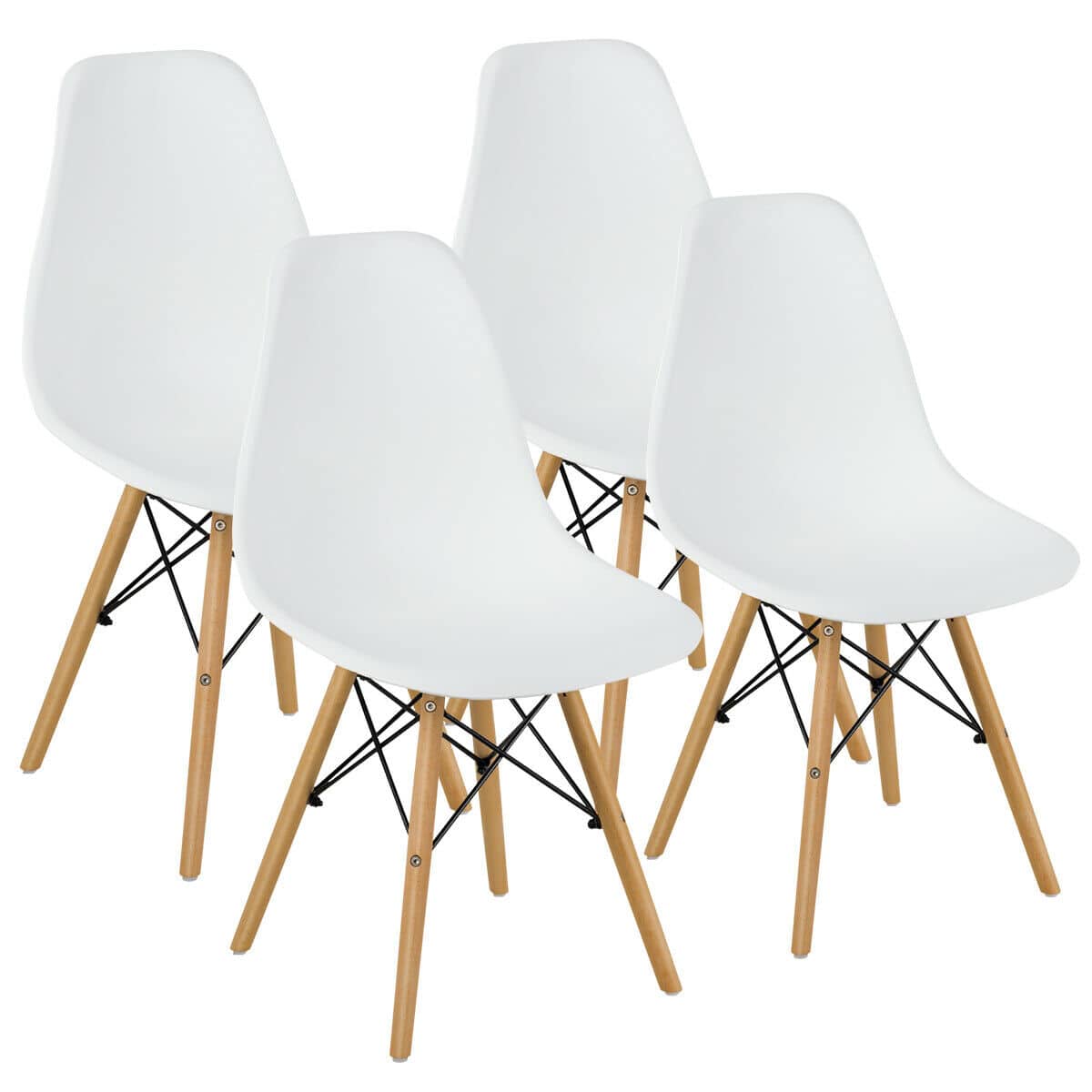Costway - Set of 4 Modern Dining Side Chair Armless Home Office w/ Wood Legs - White