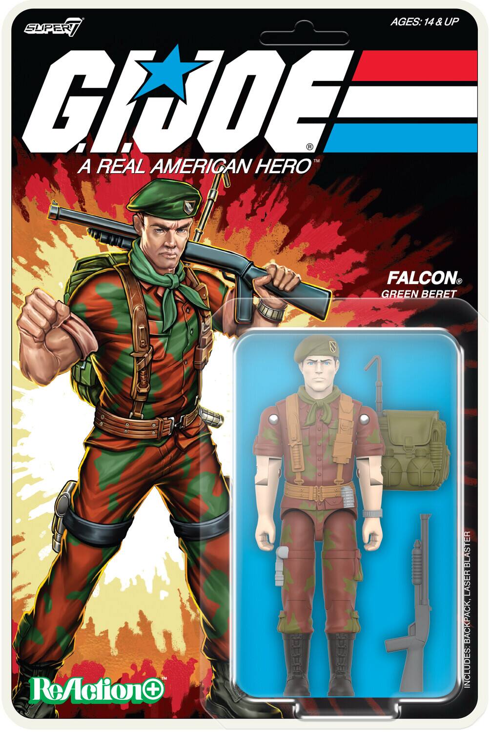 AGES: 14 & UP
G.I. JOE: A REAL AMERICAN HERO
FALCON
GREEN BERET
ReAction + BLASTER LASER BACKPACK
INCLUDES: