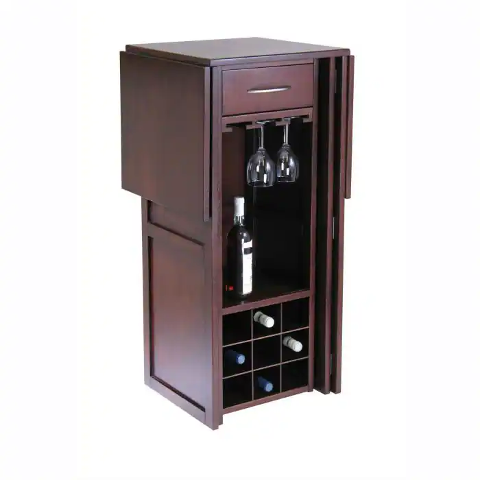 Front. Hivvago - 9 Bottle Walnut Wine Bottle Rack Mini Bar Expandable Counter - Cherry.