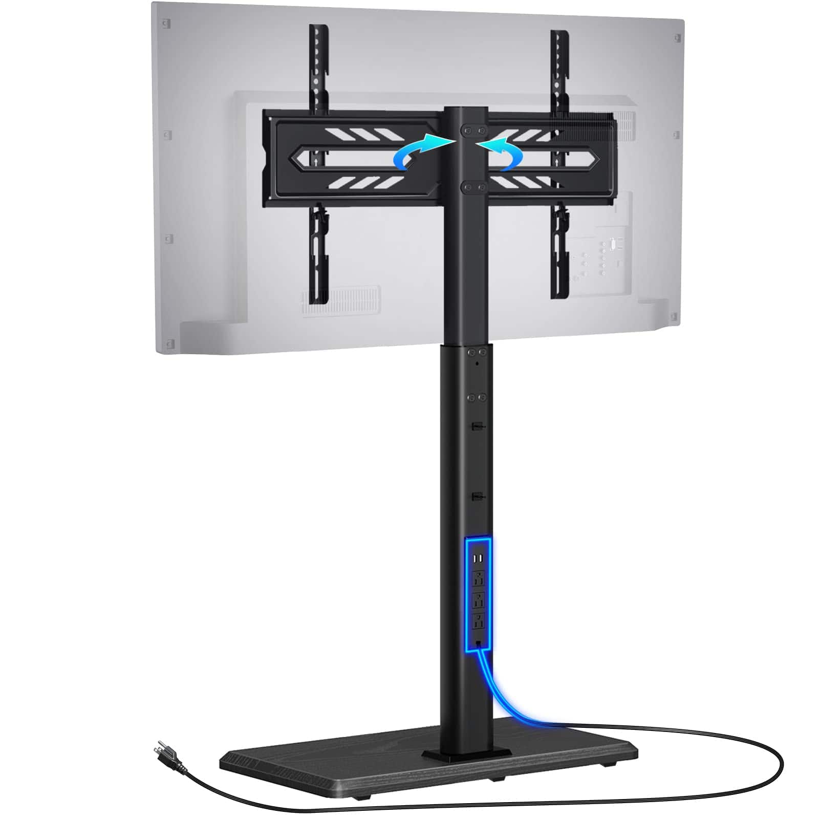 ThinkLink Electronic - Stand Power Outlet Universal Floor 32- Tvs Height Adjustable Swivel Tall Mount Wood Base Max Vesa - Default