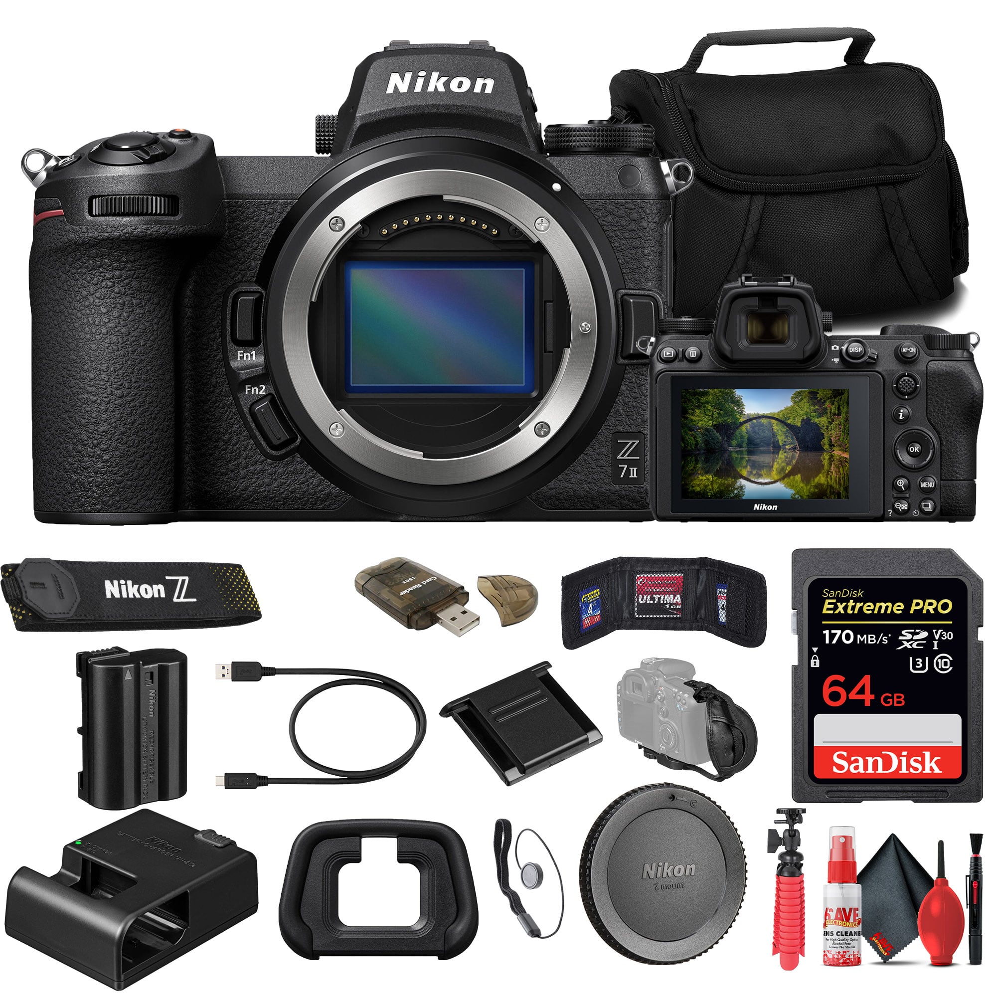 Nikon - Z7 II Mirrorless Camera + 64GB Card + Bag + Card Reader + Tripod + More