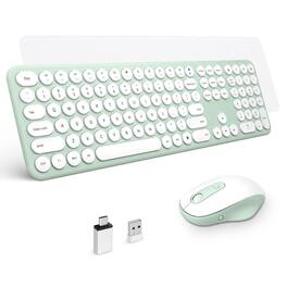 PO3TICJUNKI3 - Wireless And Mouse Cute Retro Round Keycap - Ultra-slim Quiet Aesthetic For Computer Laptop Pc Desktops mac - A Macaron Green