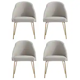Manhattan Comfort - Gracie Modern Metal Vegan Leather Dining Chair - Set of 4 - Stone Gray and Gold