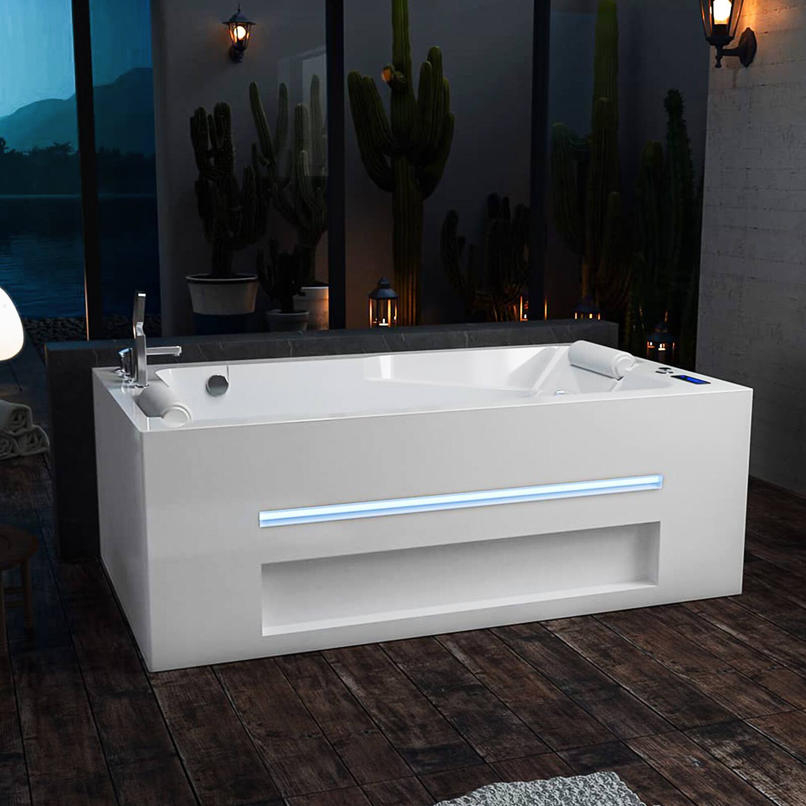 Left. Empava - 71 in. x 42 in. Alcove Whirlpool Air Combination Bathtub 55 Jets Double Bath with Left Drain - Ozone Filtration in White - White.