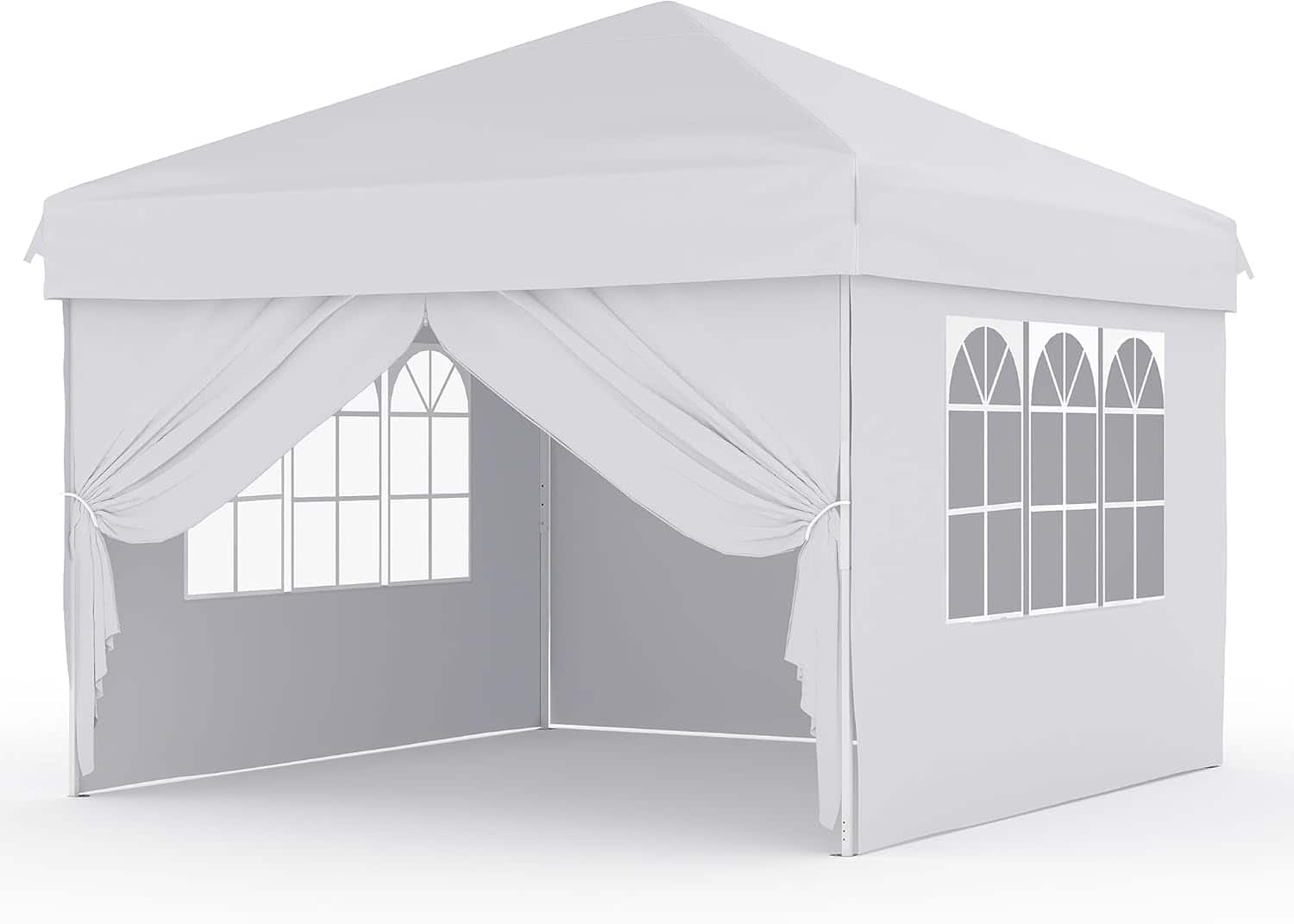 Homhougo - 10'x10' Easy Pop Up Canopy Tent with 4 Detachable Window Sidewalls - Waterproof Outdoor Portable Canopy with Carry - White