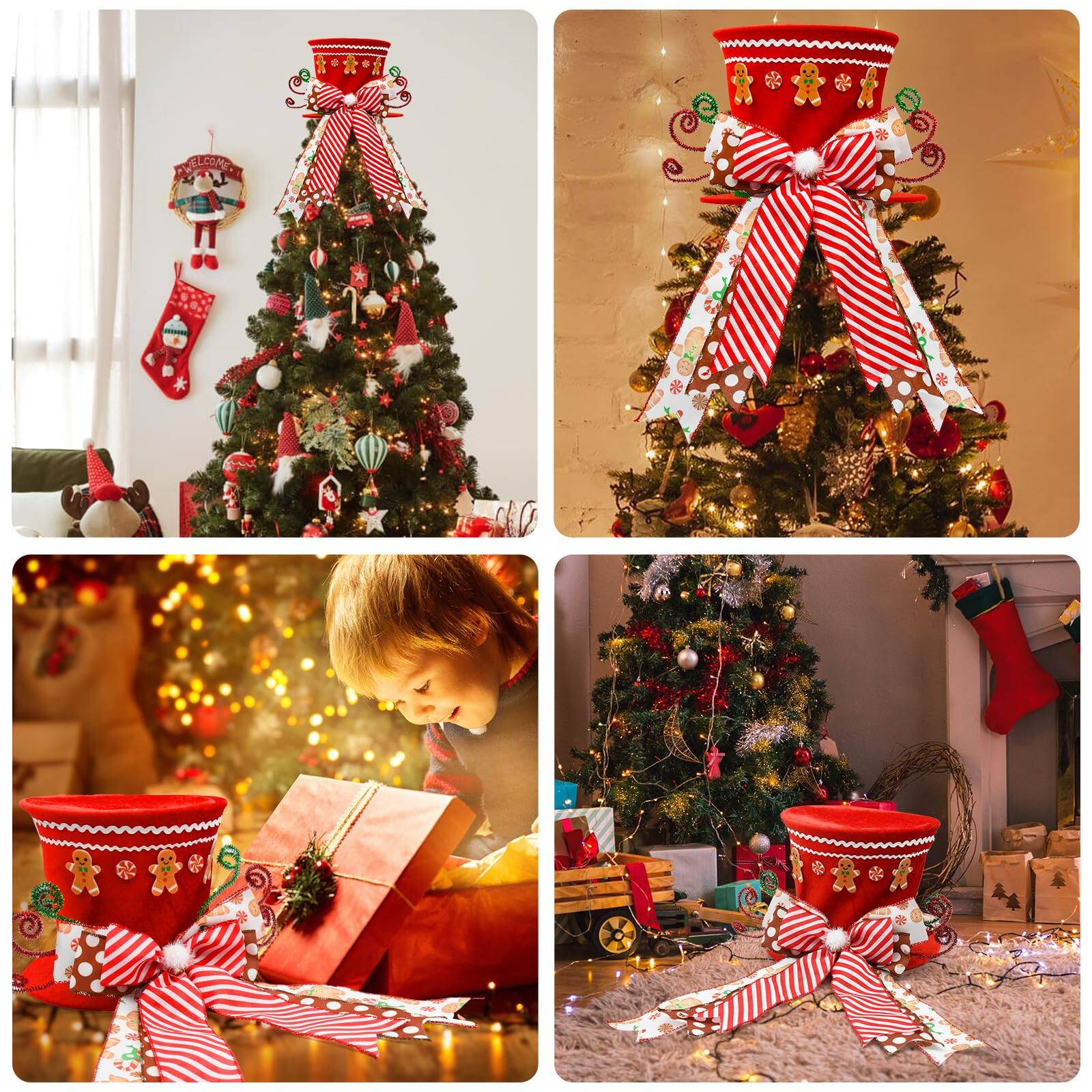 Alt View 4. Refined Abode Design - Gingerbread Christmas Decorations Indoor Red Tree Top Hat Man Motif Baking-themed Tooper Decor Candy Cane - MULTI.