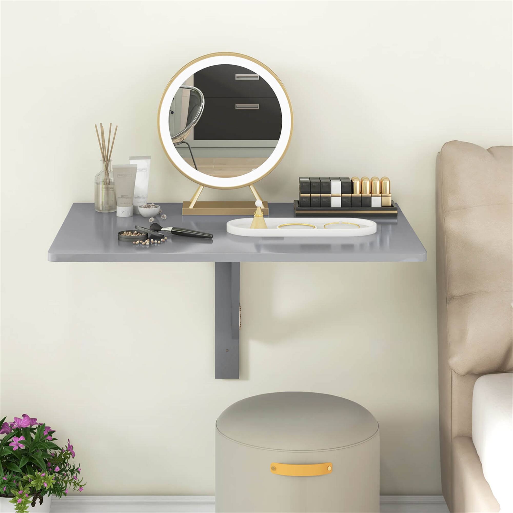 Alt View 3. Gymax - Gymax Wall-Mounted Drop-Leaf Table Floating Folding Desk Space Saver Black - Gray.