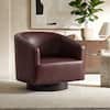 Front. KERDOM - Swivel Single Sofa Side Chair, Living Room Accent Armchair, PU Leather Round Barrel Chair Club Chair, No Assembly Needed - Reddish Brown.