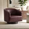KERDOM - Swivel Single Sofa Side Chair, Living Room Accent Armchair, PU Leather Round Barrel Chair Club Chair, No Assembly Needed - Reddish Brown