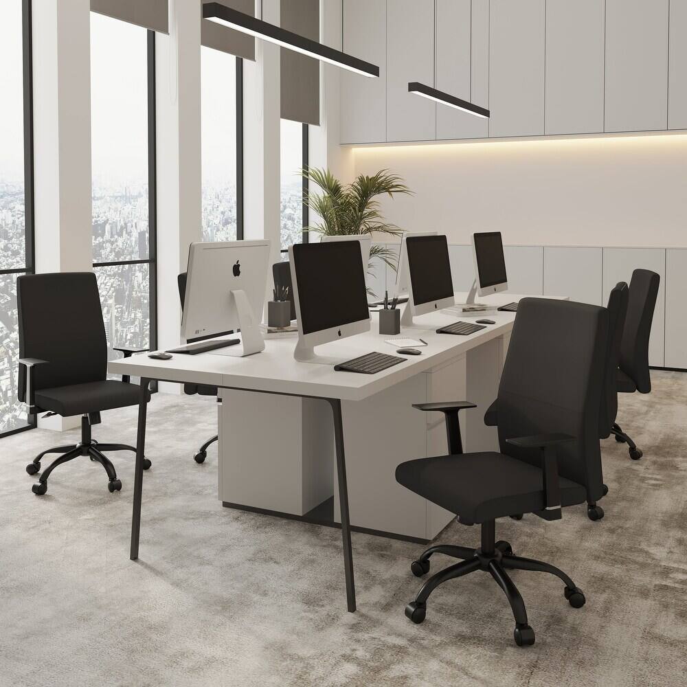 Left. LeisureMod - Evander Leather Office Chair Aluminum Frame with Adjustable Height, Swivel, Ergonomic Desk Chair - Black.