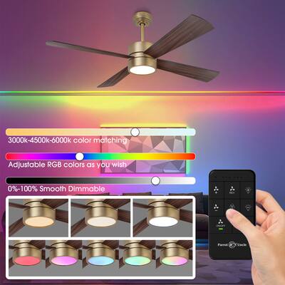 CHAIVUTRUAMRUDEEKOOL 【DIMENTIONOFCOLOUR】 Parrot Uncle 52 Inch RGB Smart Ceiling Fan with Lights