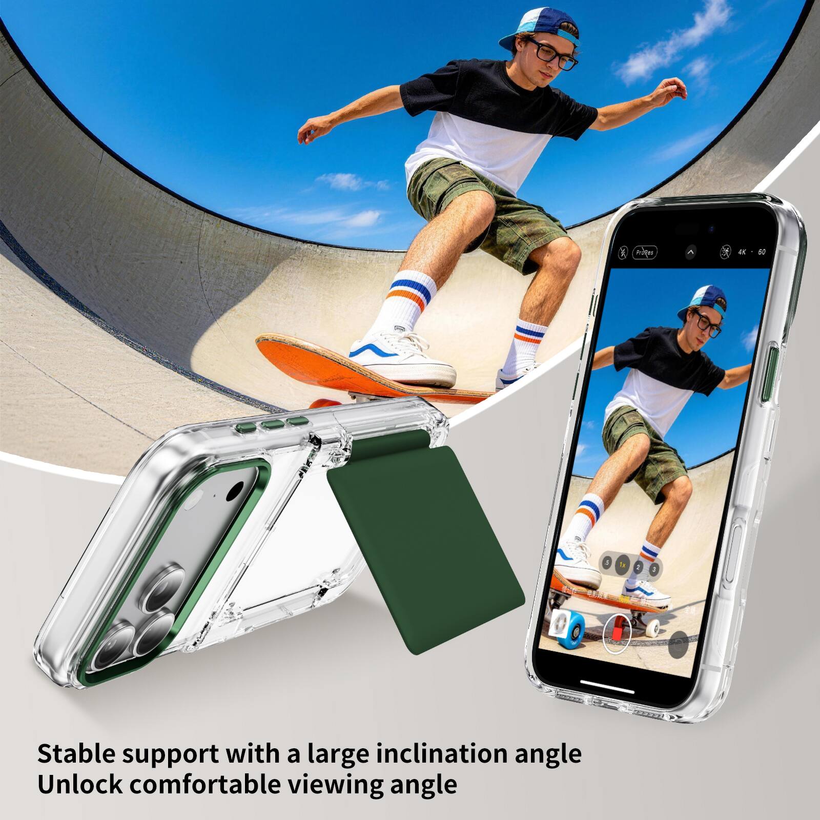 Stable support with a large inclination angle  
Unlock comfortable viewing angle