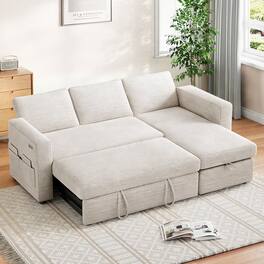 Dyonery - 81" Sleeper Sofa Bed with Pull Out Bed,L Shaped Couch Sectional Sleeper Sofa with Reclining Backrest,Chenille Beige. - Beige