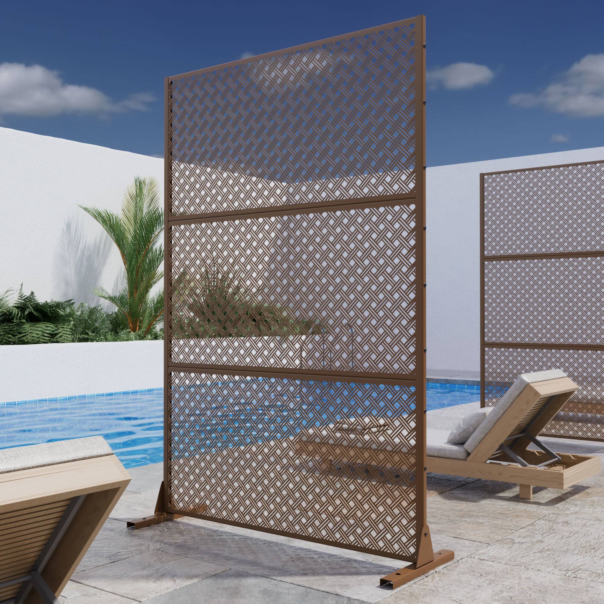 Alt View 1. PexFix - 72 in. x 47 in. Jason Pattern Metal Outdoor Privacy Screen & Panels, Freestanding Garden Divider Fence - Brown.