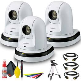 Panasonic - AW-HE38W 22x Zoom PTZ Camera with HDMI Output (AW-HE38HWPJ) + Full-Size Tripod + Deluxe Cleaning Set + - White