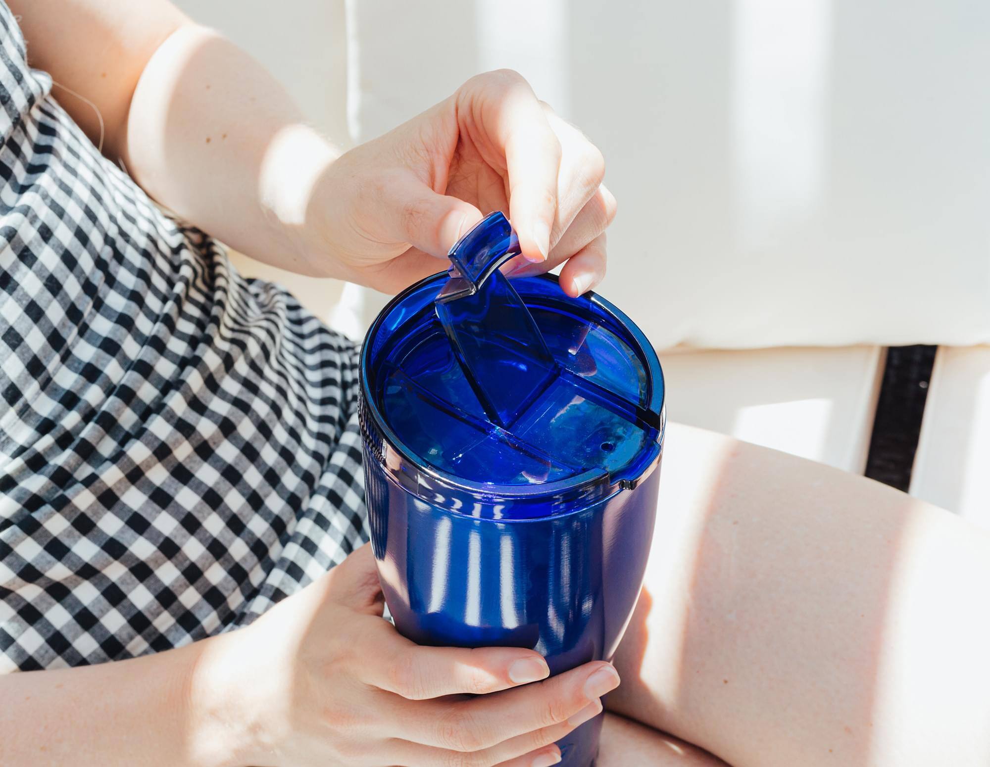Alt View 4. Silver Buffalo - Metallic Royal Blue Stainless Steel Tumbler With Flip Lid | Holds 30 Ounces - Blue.