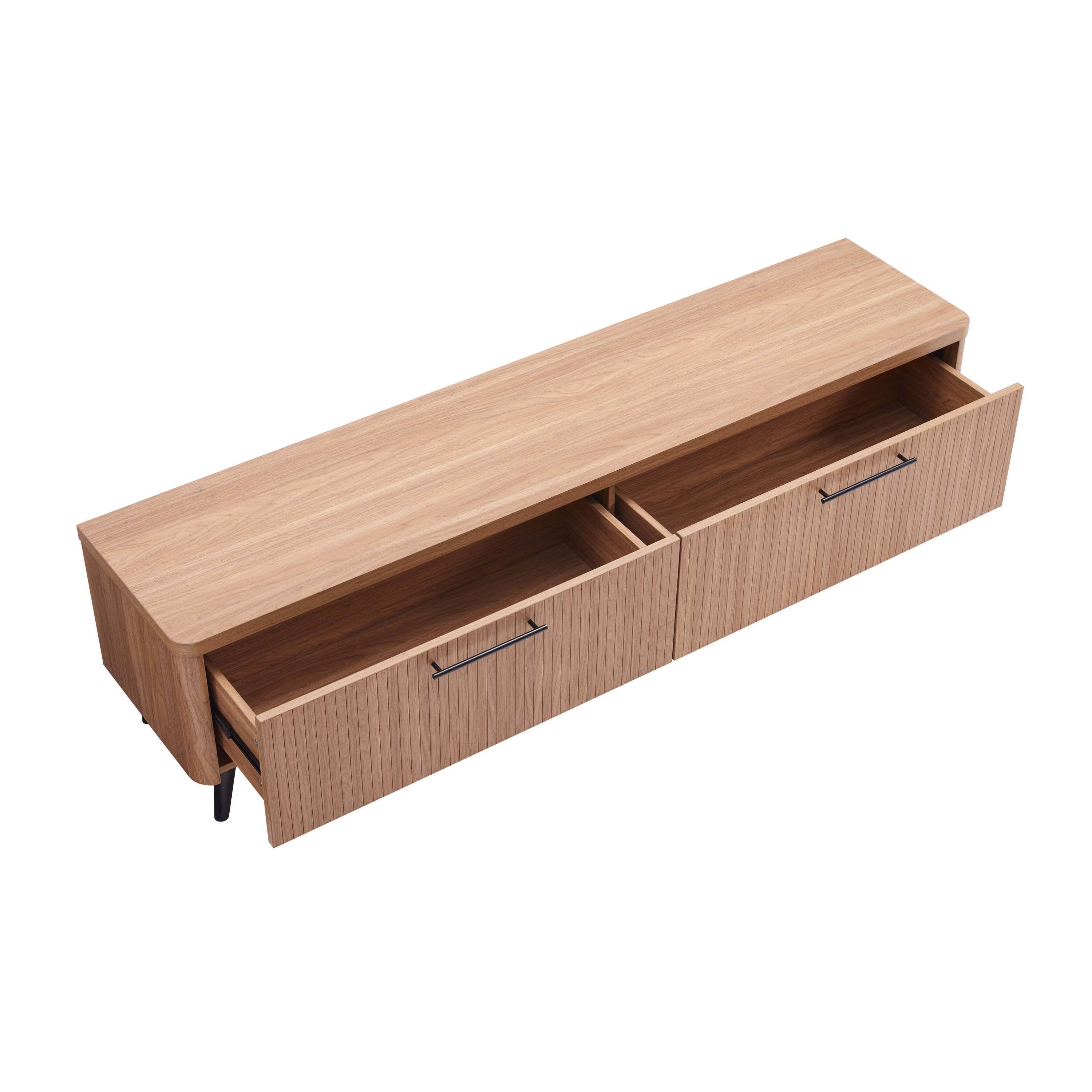 Alt View 7. Spaco - Spaco 69" Fluted TV Stand for 75 Inch TVs, Mid Century Modern, 2 Storage Drawers, for Living Room - Maple.