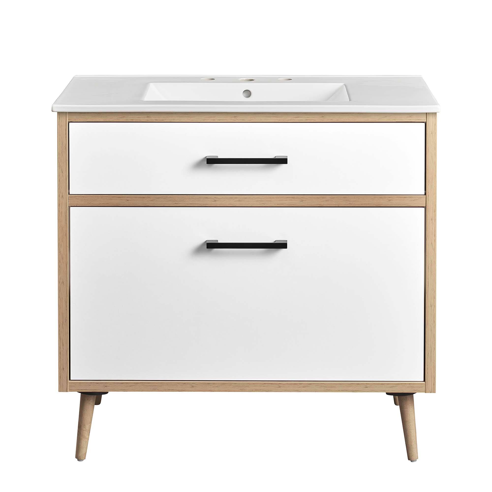 Alt View 4. Modway - Maverick Bathroom Vanity Basin Included by Modway - White Oak.