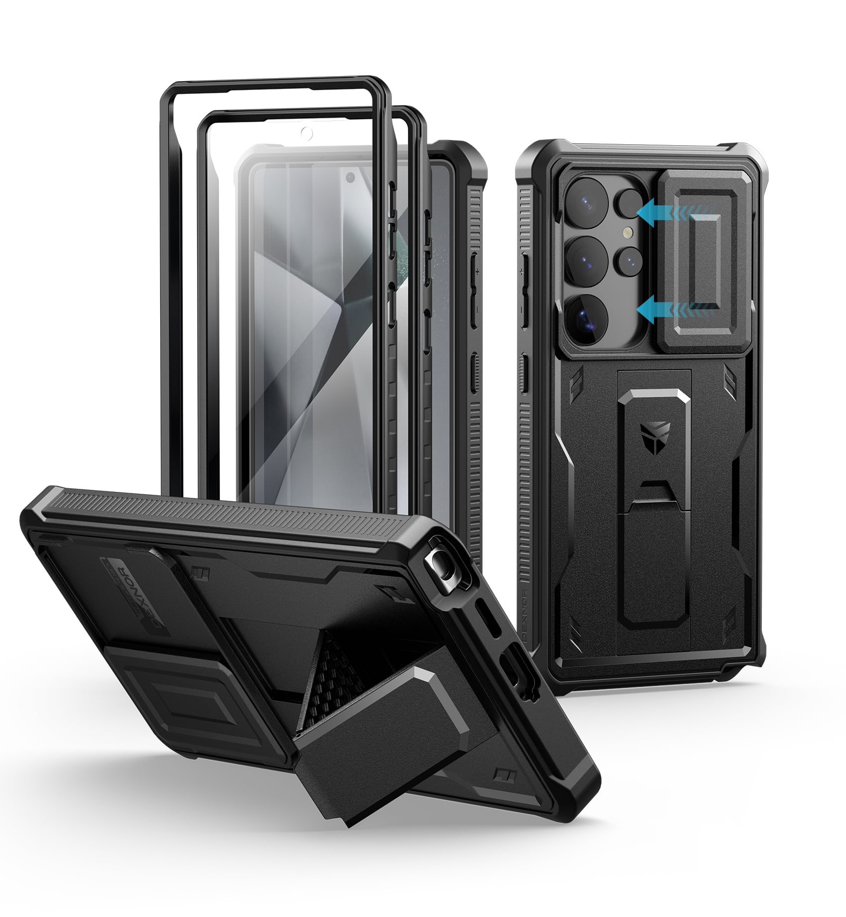 Front. dexnor - Dexnor for Samsung Galaxy S25 Ultra Case with Built-in Slide Camera Cover & Screen Protector & Kickstand,Black - Black.