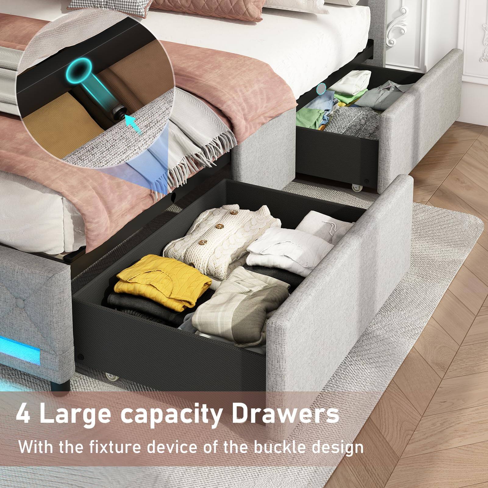 4 Large capacity Drawers  
With the fixture device of the buckle design