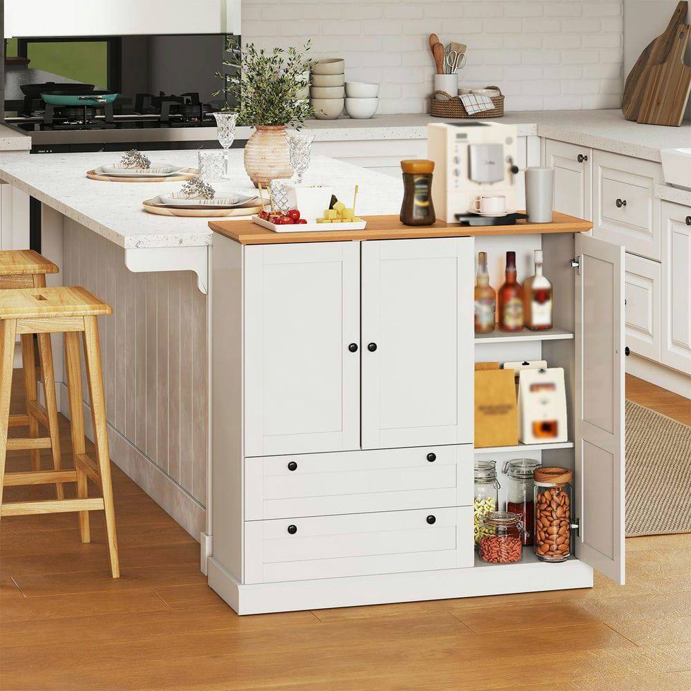 Alt View 4. Kadyn - 47.5" Freestanding Kitchen Cabinet with 3 Doors & 2 Large Drawers, White - White.