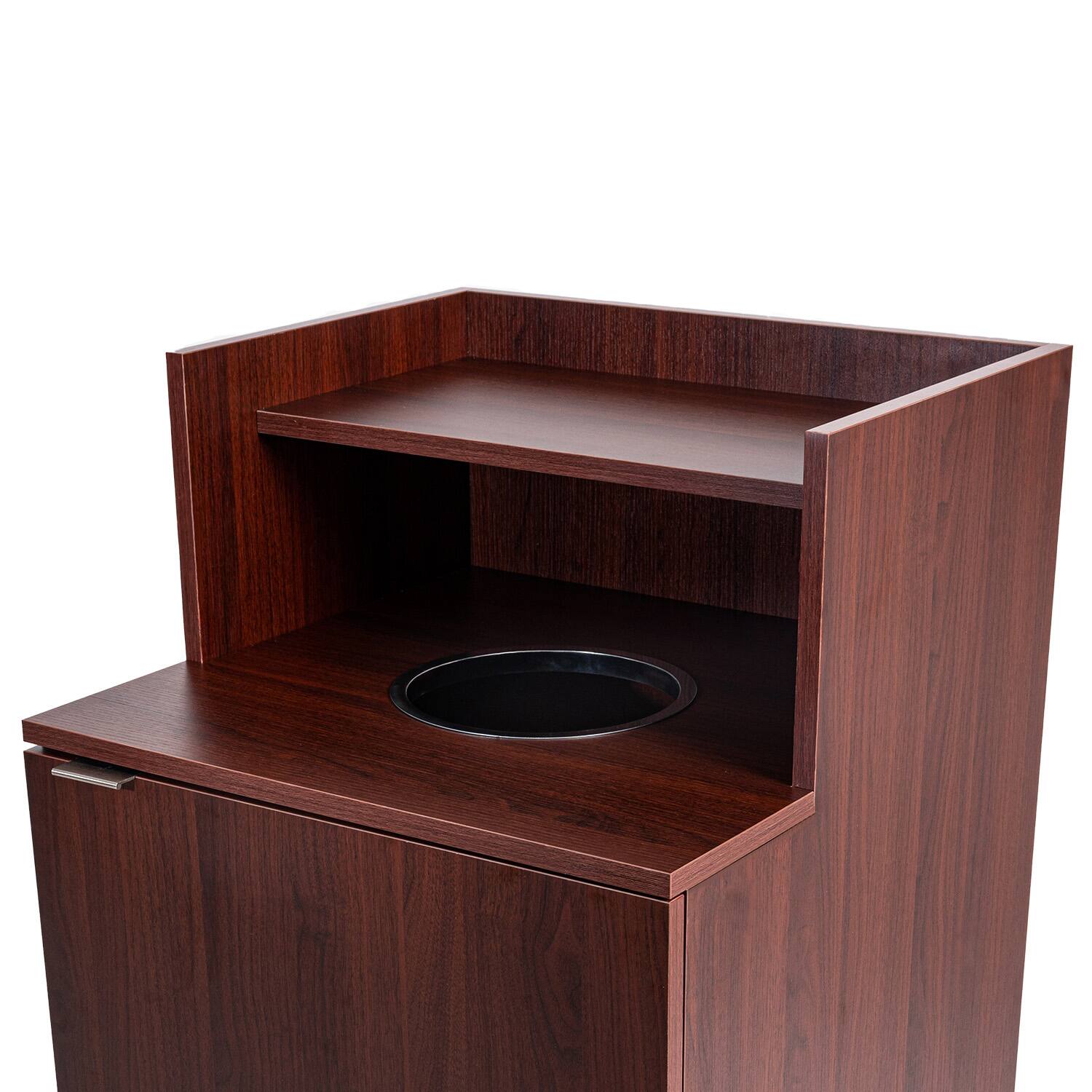 Alt View 7. Alpine Industries - 32 Gallon Wood Food Tray Top Trash Enclosure with Drop Hole - Mahogany.