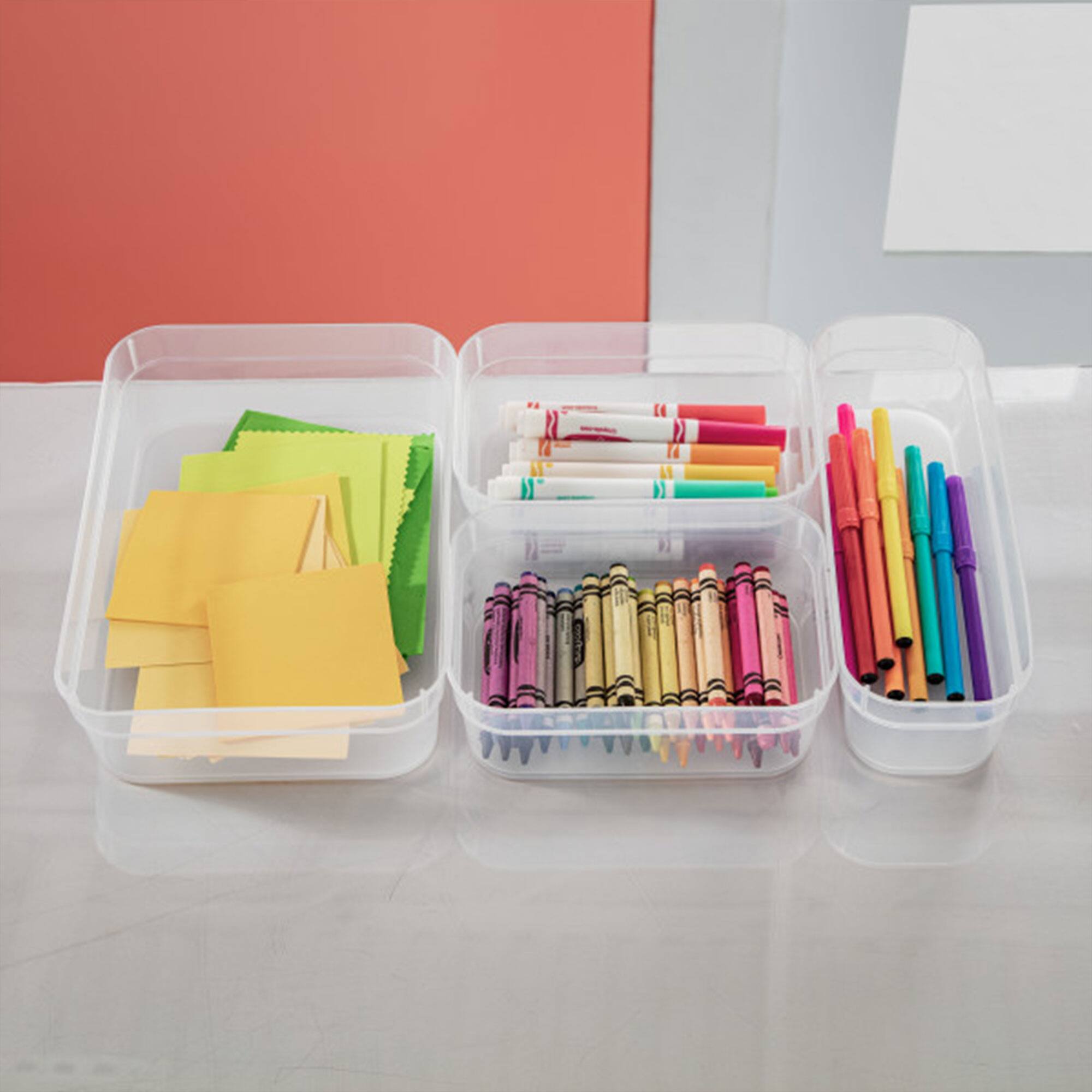 Alt View 5. Sterilite - Sterilite Narrow Storage Trays for Desktop & Drawer Organizing, Clear (24 Pack) - Clear.