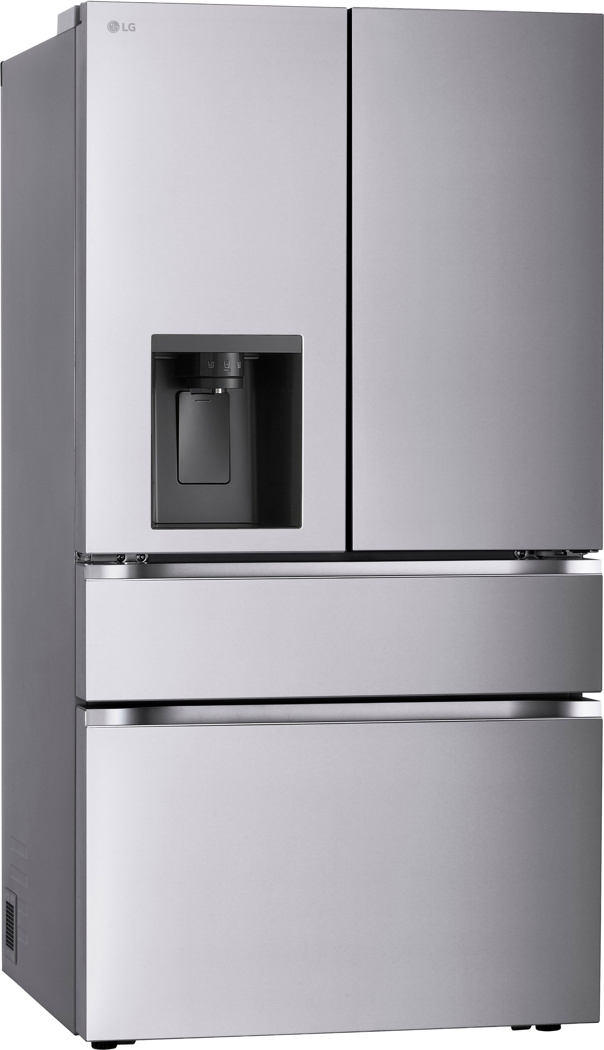 Angle. LG - Counter-Depth MAX 28.6 Cu. Ft. 4-Door French Door Refrigerator Smart Refrigerator with Full Convert Drawer - PrintProof Noble Steel.