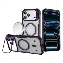 Kitcheniva - Rugged Camera Stand Magnetic Circle Case With Tempered Glass For iPhone 17 Pro Max - Dark Purple