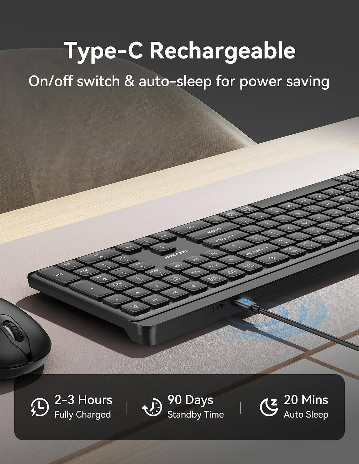 Type-C Rechargeable  
On/off switch & auto-sleep for power saving

2-3 Hours Fully Charged  
90 Days Standby Time  
20 Mins Auto Sleep