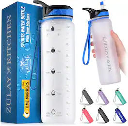 Zulay Kitchen - 32oz Water Bottle With Time Marker - Leak Proof Water Bottles With Times To Drink By Hydration Nation - White