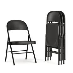 Front. Emma + Oliver - 4 Pack Double Braced Commercial Party Events Steel Metal Folding Chair - Black.