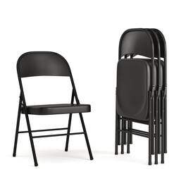 Emma + Oliver - 4 Pack Double Braced Commercial Party Events Steel Metal Folding Chair - Black