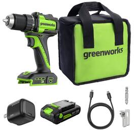 Greenworks - 24V Cordless Brushless 400 in-lbs Drill/Driver with 2.0Ah Battery and Charger - Green