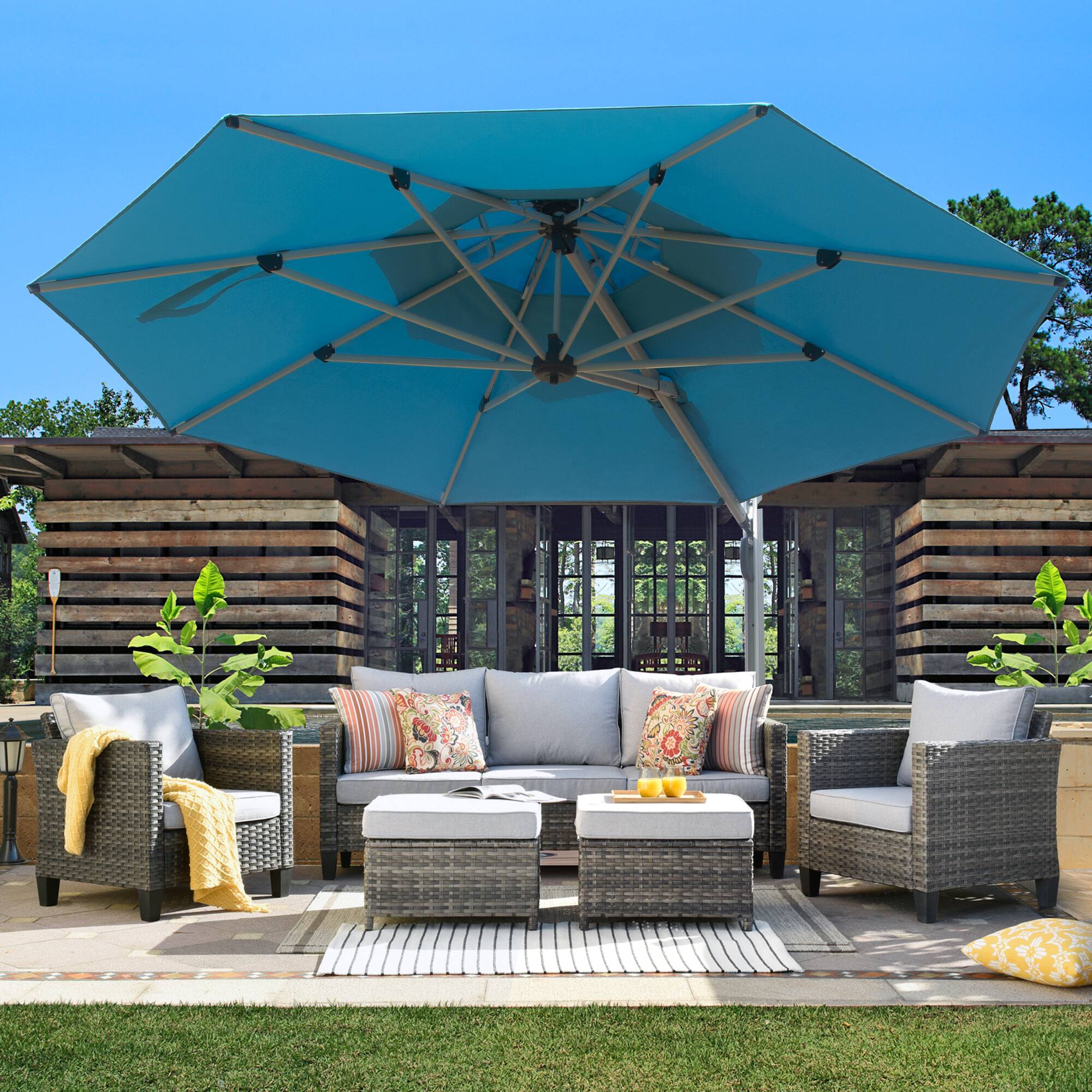 Alt View 9. Ecooso - Round Cantilever Umbrella with Center Pole (Base Not Included) - Lake Blue.