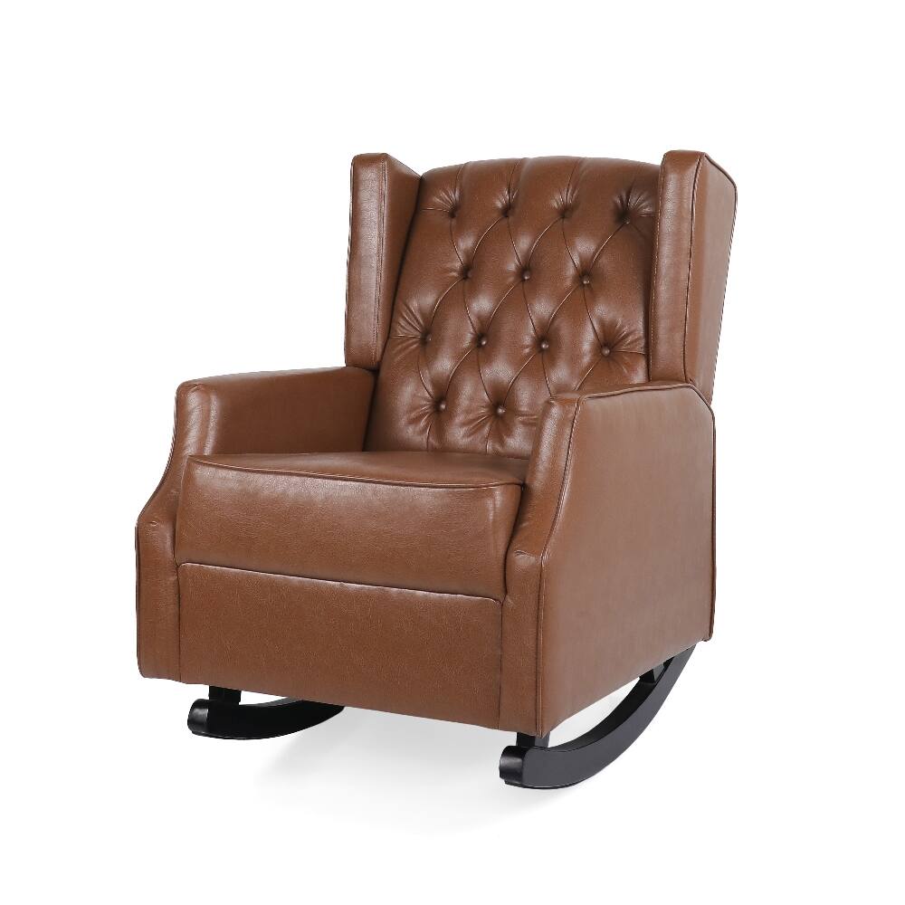 Alt View 2. Loheer - Loheer Rocking Chair Nursery Wingback Solid Wood Armchair - Cognac.