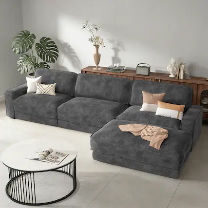Front. Vipbear - 119" Modular Sectional Sofa, L Shaped Sofa Couch with Reversible Ottoman, Combination Chenille Deep 4-Seat Cloud Couch - Dray.
