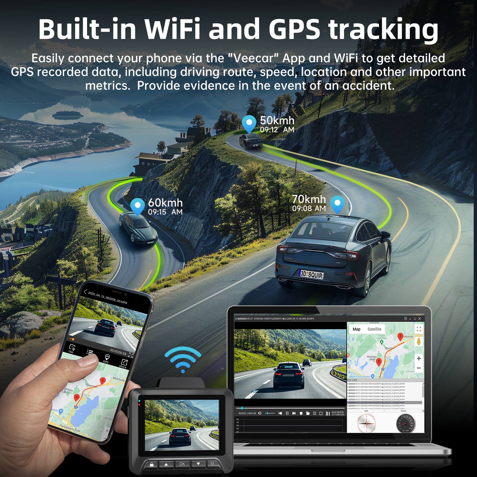 E YEEGER 4K/1080P Dual Front Rear Dash Cam with Wi Fi GPS, App Control ...