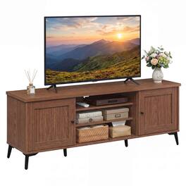 Costway - 2-Door TV Stand for TVs up to 65" with 2 Storage Cabinets & 4 Adjustable Shelves - Brown
