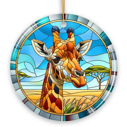 Front. OrnamentallyYou - Giraffe Rendezvous Stained Glass Style Ceramic Ornament African Animals Christmas Gift and Decor - Multi-colored.