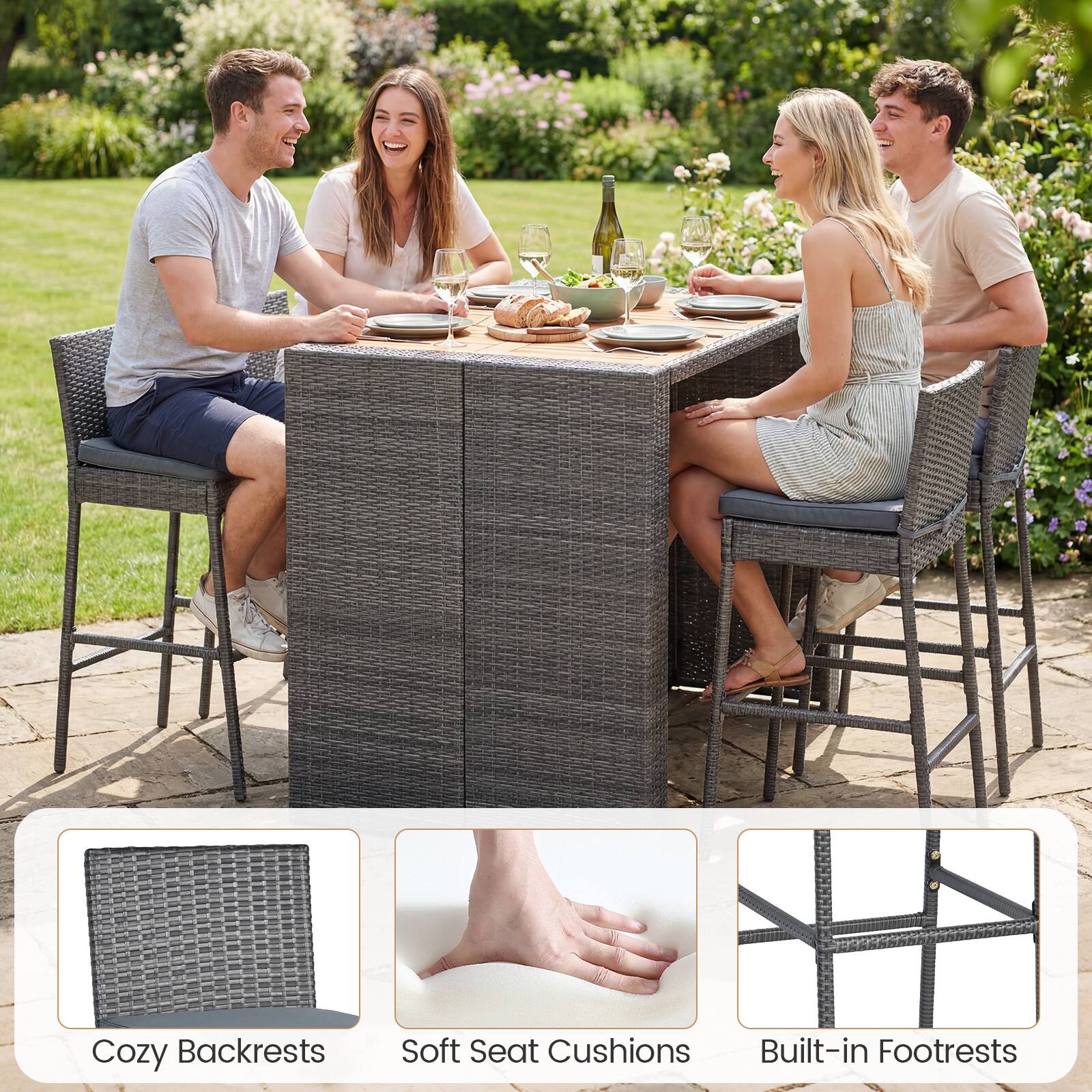 Cozy Backrests  
Soft Seat Cushions  
Built-in Footrests