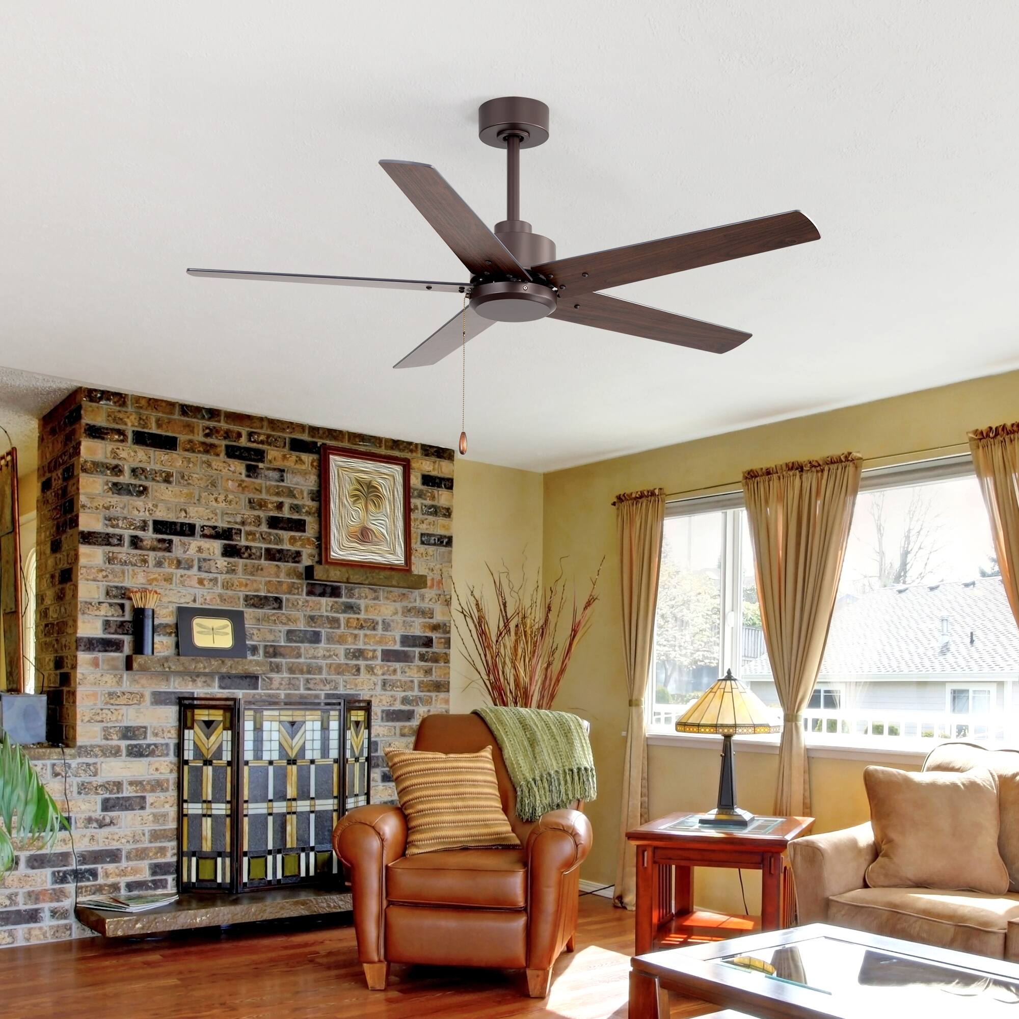 Alt View 10. Breezary - 52-Inch Indoor Ceiling Fan, No-Light, 5 Reversible Plywood Blades, 3-Speed AC Motor, 5/10'' Downrods, Pull Chain Control - Oil-rubbed Bronze.