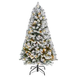 VEVOR - Christmas Tree, 4ft Prelit Flocked Artificial Tree, Full Holiday Xmas Deco Trees with 120 Warm White LED Lights - Snow Flocked