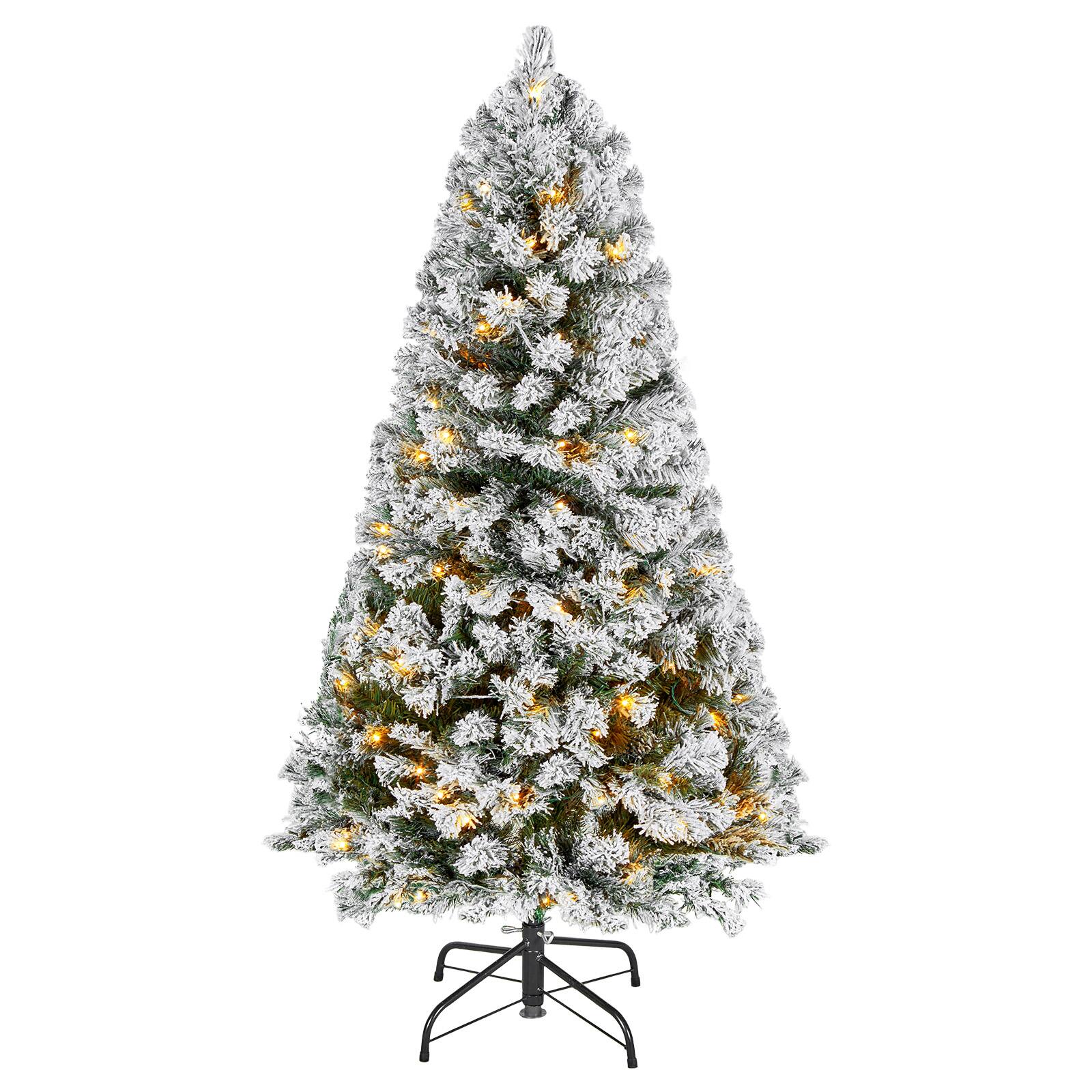 Front. VEVOR - Christmas Tree, 4ft Prelit Flocked Artificial Tree, Full Holiday Xmas Deco Trees with 120 Warm White LED Lights - Snow Flocked.