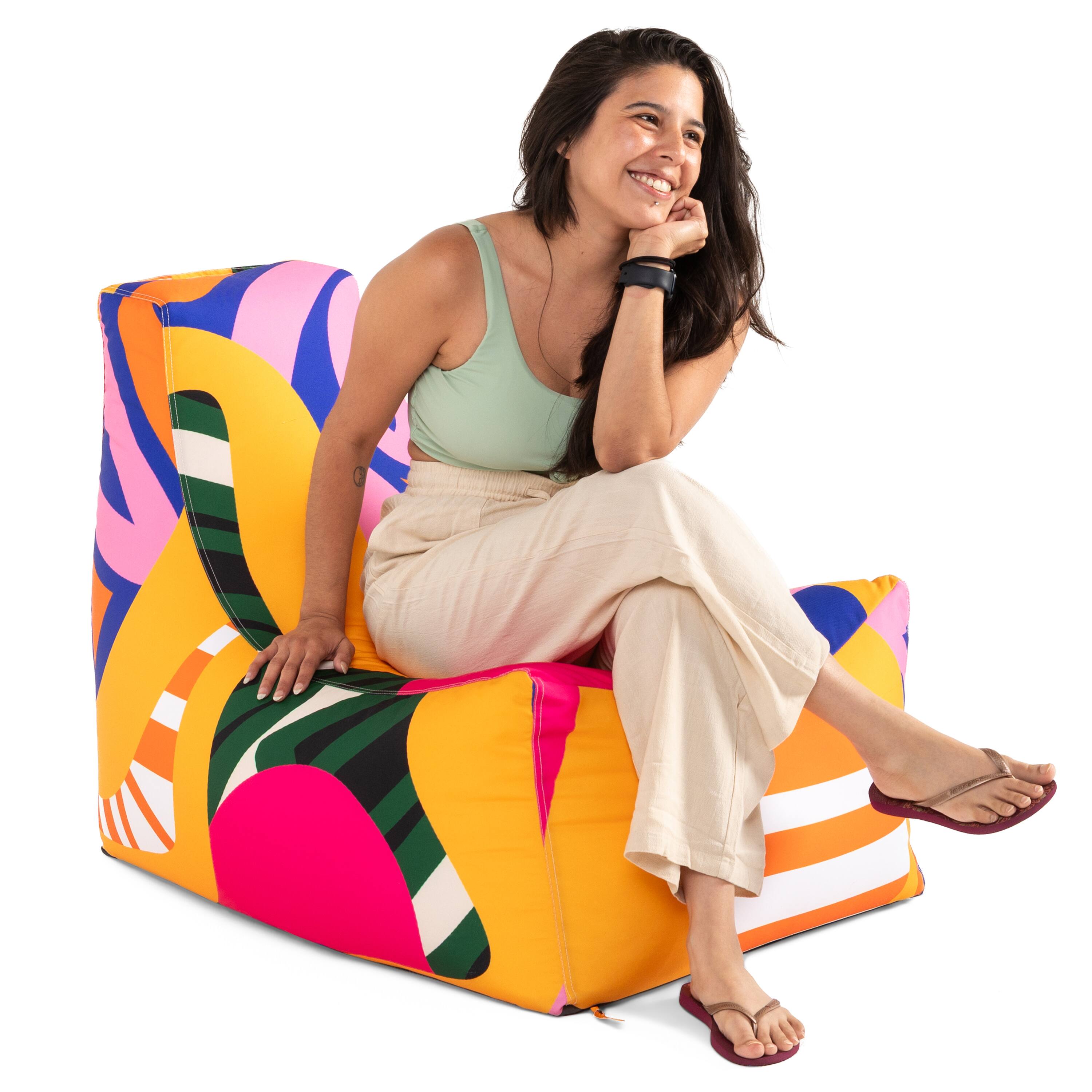 Left. Jaxx - Jaxx Juniper Outdoor Bean Bag Patio Chair, Zuri Multicolor Pattern - Zuri Multicolor Pattern.