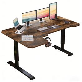 Chateau Abodes - 59" Electric L-Shaped Standing Desk with Adjustable Height, Universal Wheel, 4 Memory Buttons & Type-C - Rustic Brown