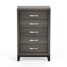 Vaczon - Sleek 5-Drawer Chest with Two-Tone Design Wooden Legs, Perfect for Bedroom or Living Room Storage - Gray