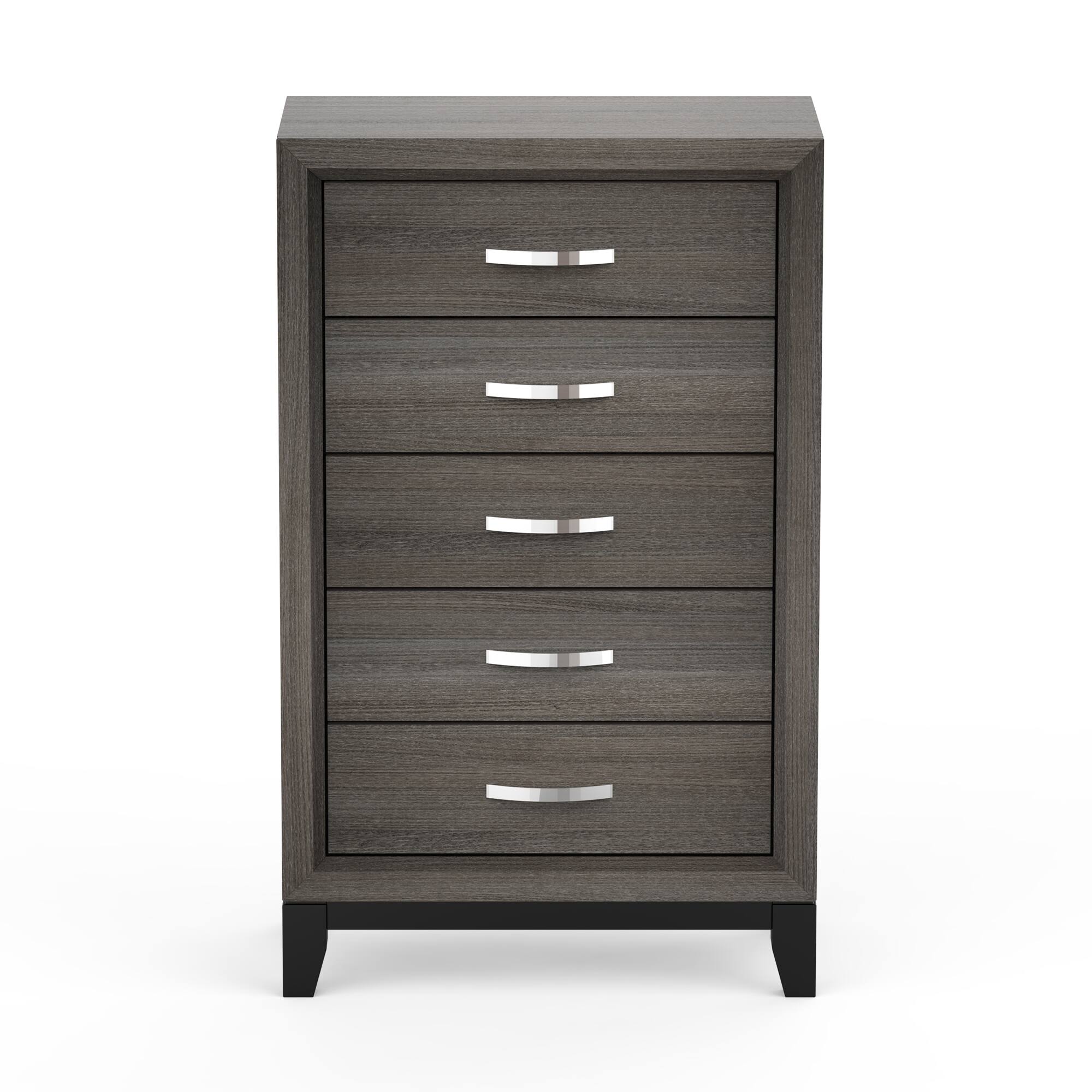 Front. Vaczon - Sleek 5-Drawer Chest with Two-Tone Design Wooden Legs, Perfect for Bedroom or Living Room Storage - Gray.